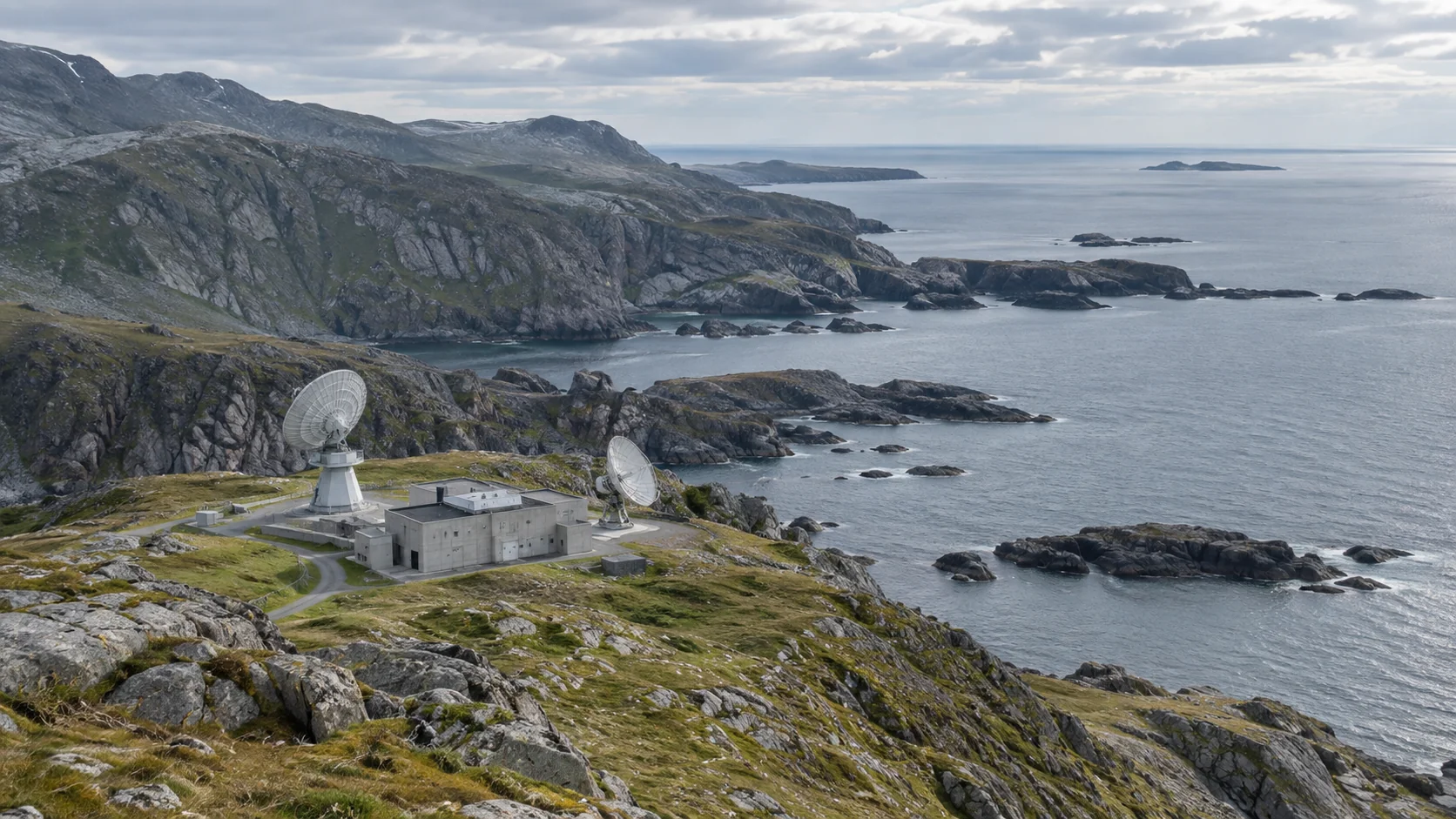 Illustrative coastal observation station overlooking a rugged shoreline